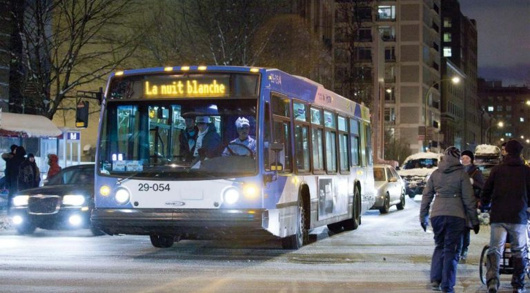 STM bus at night