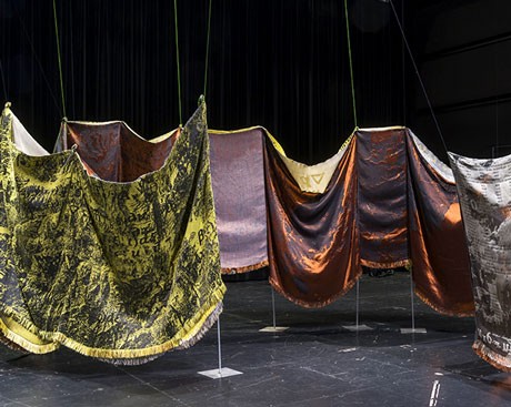 Textiles woven based on climate-change data sourced from NASA images are just one part of The Material Turn Exhibition