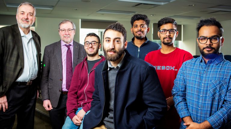 L to R: Co-op Director Claude Martel, Dean André Roy, Antoine Riachi, Hadi El Zein, Sujay Neglur, Suyash Malthankar and Ayush Bahuguna.