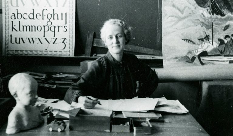 Savage at her desk at Baron Byng, c. 1940 | Anne Savage Fonds, Concordia University Archives
