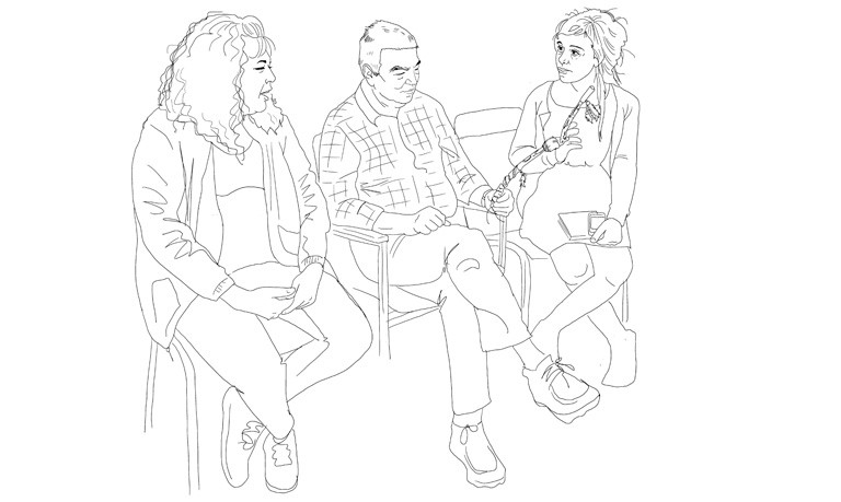 From left: Anna Mapachee (Anicinape and Cree, Anicinape teacher), Jacques Kurtness (Innu, psychology teacher and ex-negotiator) and Emanuelle Dufour (Quebecois, phD student). From left: Anna Mapachee (Anicinape and Cree, Anicinape teacher), Jacques Kurtness (Innu, psychology teacher and ex-negotiator) and Emanuelle Dufour (Quebecois, phD student).