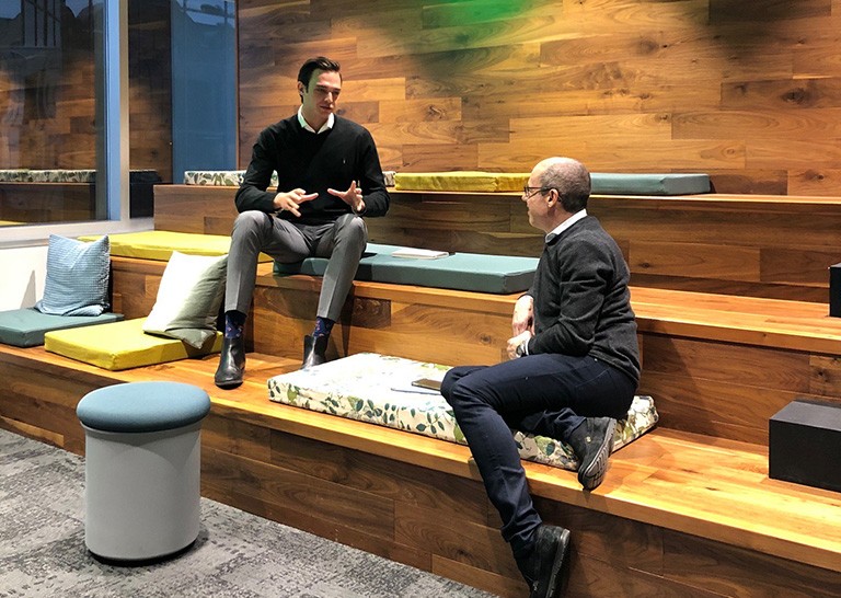 JMSB student Adreano Alacchi (left) with Sylvain Cossette, president and CEO of Cominar. JMSB student Adreano Alacchi (left) with Sylvain Cossette, president and CEO of Cominar.