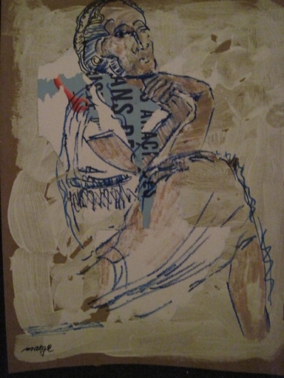 A mixed media artwork depicting a woman.