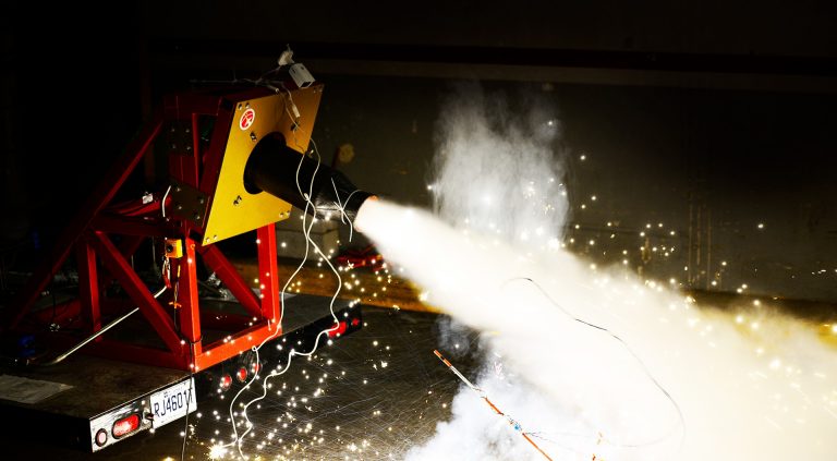 Cold flow test of the engine with liquid nitrogen and water as analogues to fuel and oxygen, which allows the researchers to check the engine without firing it. | Photos: Space Concordia