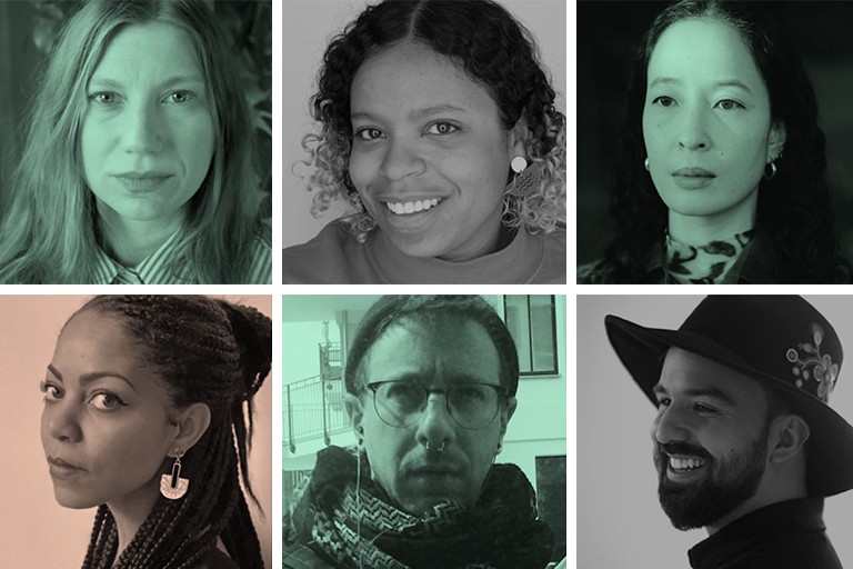 Clockwise, top left: Anna Hawkins, Anna Binta Diallo, Laurie Kang, Nico Williams, Joshua Schwebel, Michaëlle Sergile. An image composed of six different headshots of men and women.