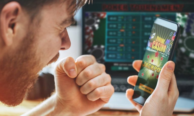 Happy man gambling online