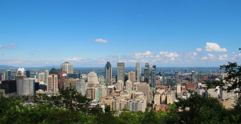 Photo of a city skyline, taken from a hill above.