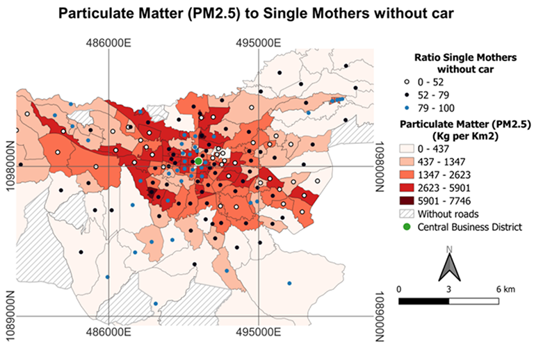 A graph showing particulate matter in the air via a map with the colours red and orange.