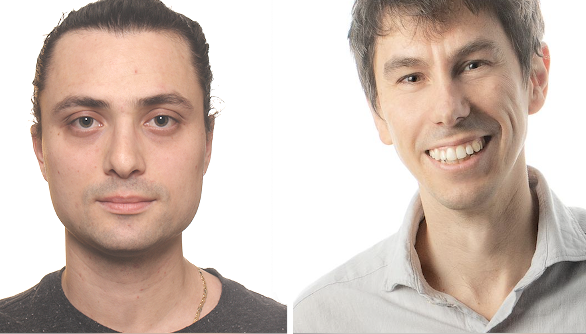Side by side portraits of two men on a white background