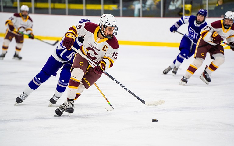 Women hockey players on the ice during a game