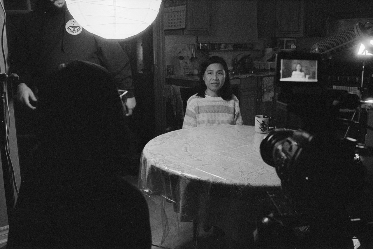 Carol Nguyen and her mother on film set.