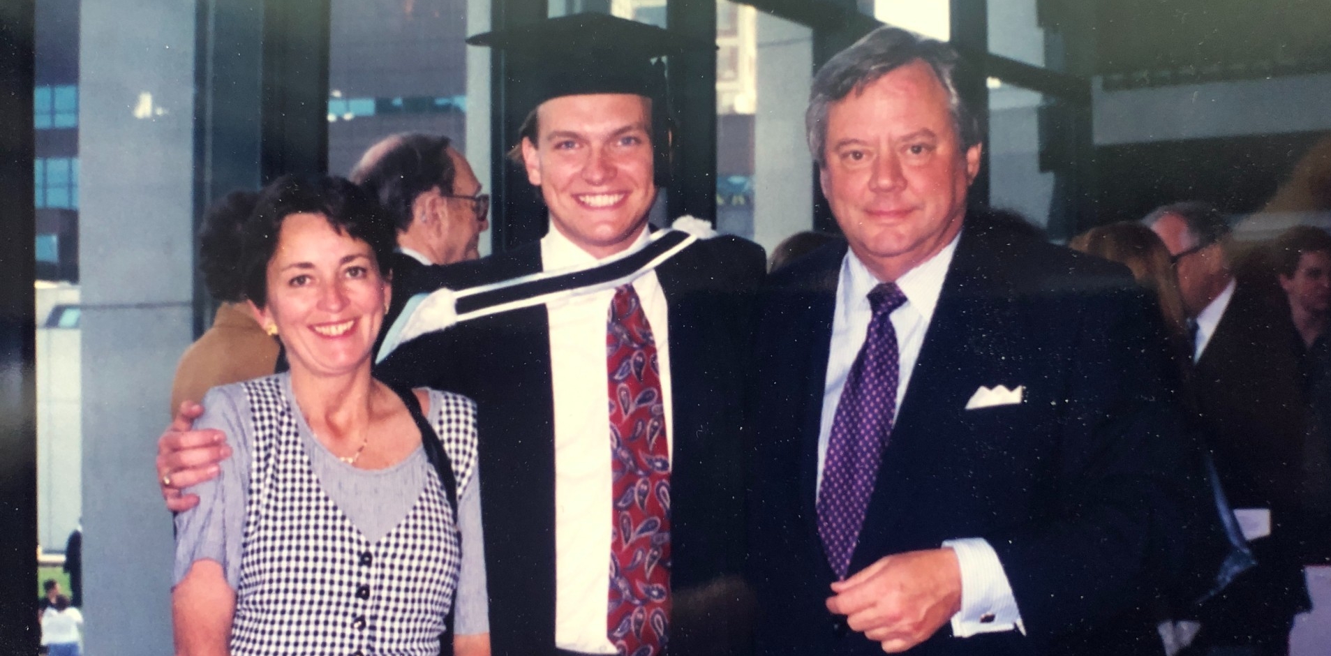 Jonathan Aune at his Concordia grad, flanked by his father Brian and step-mother Ruth Glenen