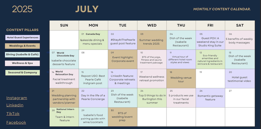 Calendrier de Sadie Aldis pour les réseaux sociaux de The Pearle Hotel & Spa Calendrier de Sadie Aldis pour les réseaux sociaux de The Pearle Hotel & Spa
