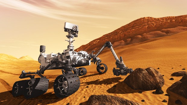 Graphic representation of a mars rover.