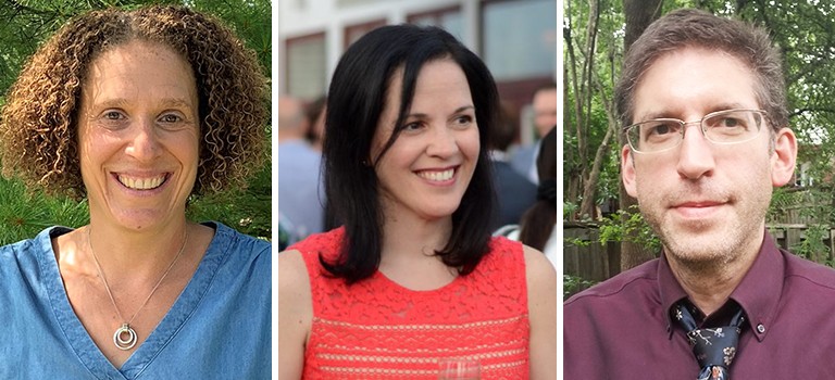 Vie de campus avec Charles Altman, Elana Bloom et Anna Barrafato Un triptyque qui comprend deux femmes dans les images de gauche et du centre et un homme dans la troisième image à droite.